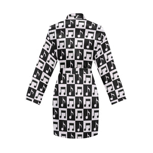 Music Notes Pattern Print Design 01 Women's Long Sleeve Belted Night Robe