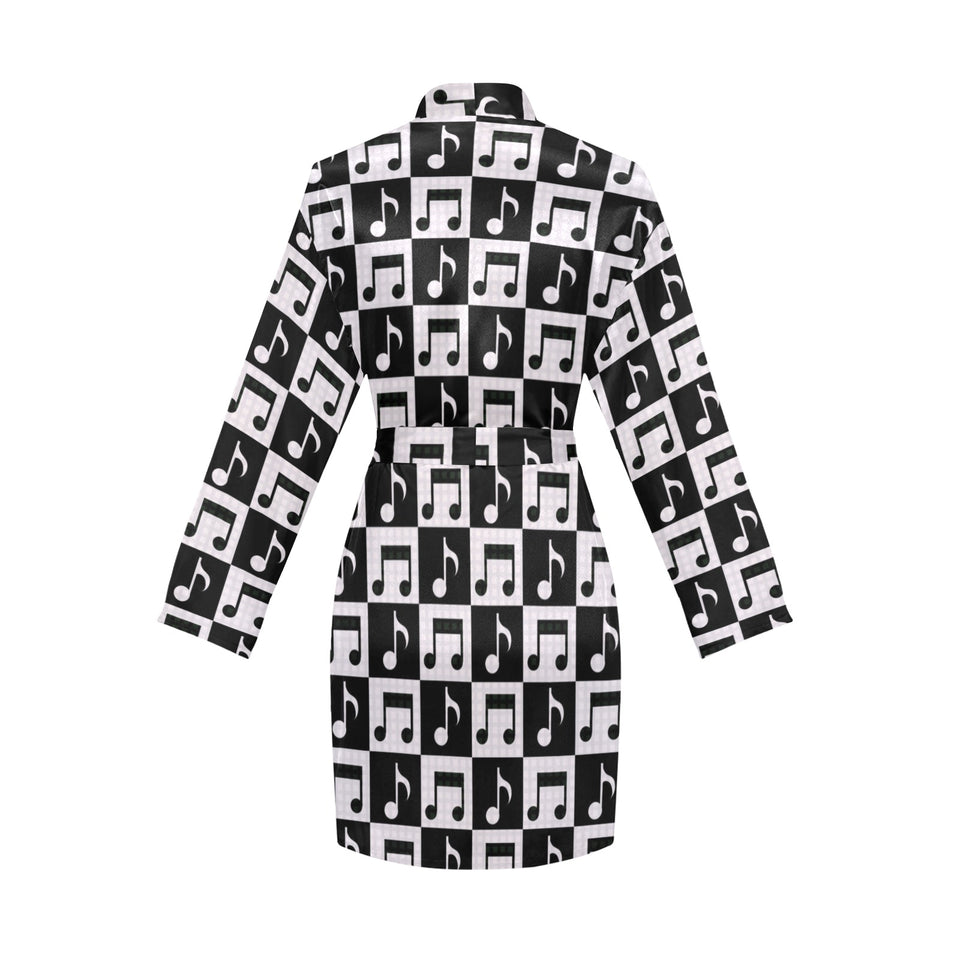 Music Notes Pattern Print Design 01 Women's Long Sleeve Belted Night Robe