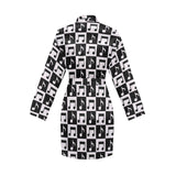 Music Notes Pattern Print Design 01 Women's Long Sleeve Belted Night Robe