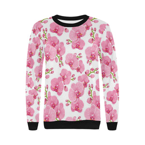 pink purple orchid pattern background Women's Crew Neck Sweatshirt