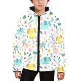 Cute elephants palm tree flower butterfly pattern Kids' Boys' Girls' Padded Hooded Jacket