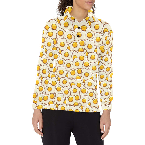 Fried Eggs Pattern Print Design 02 Women's Long Sleeve Polo Shirt