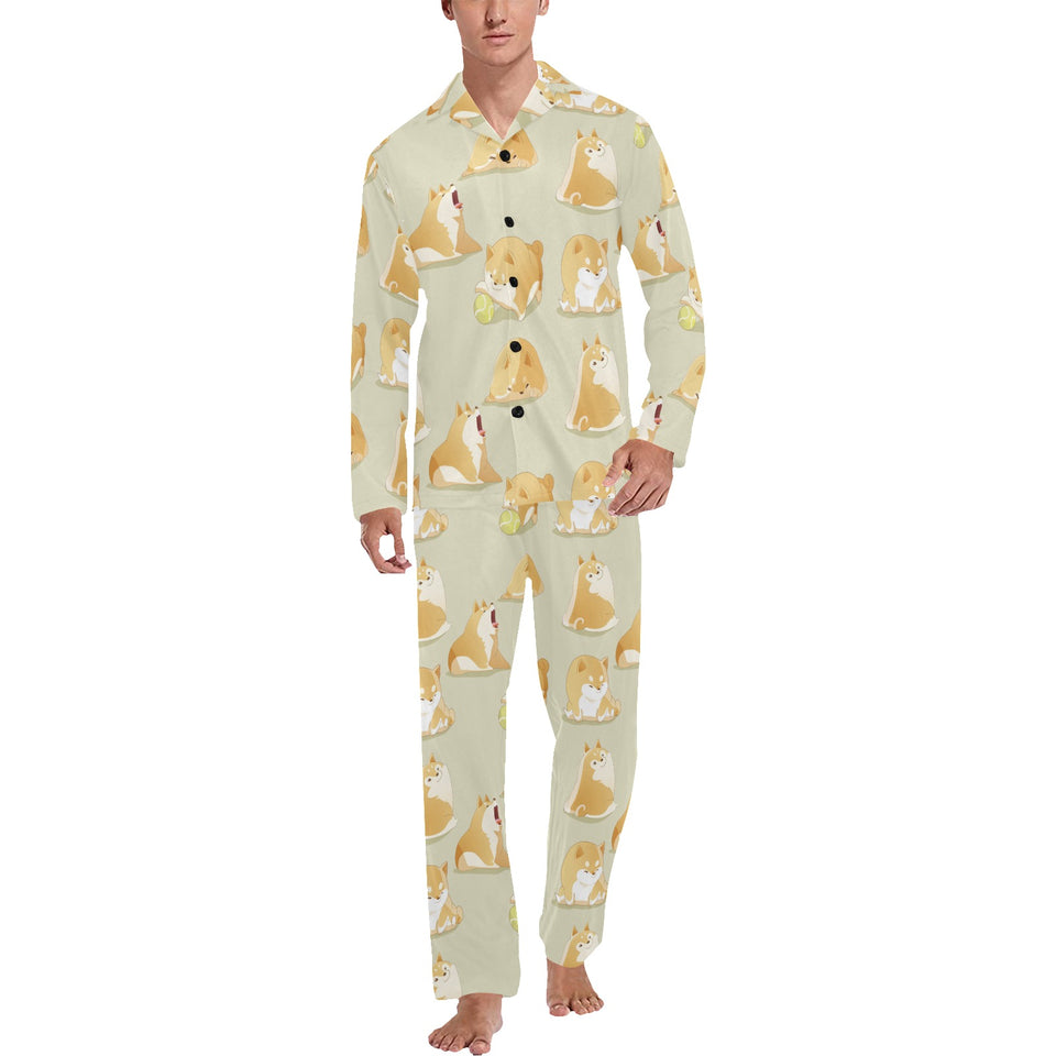 Cute fat shiba inu dog pattern Men's Long Pajama Set