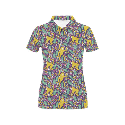 Cute yellow monkey leaves pattern Women's All Over Print Polo Shirt