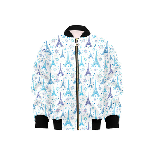 Blue Eiffel Tower Theme Pattern Print Design 01 Kids' Boys' Girls' Bomber Jacket