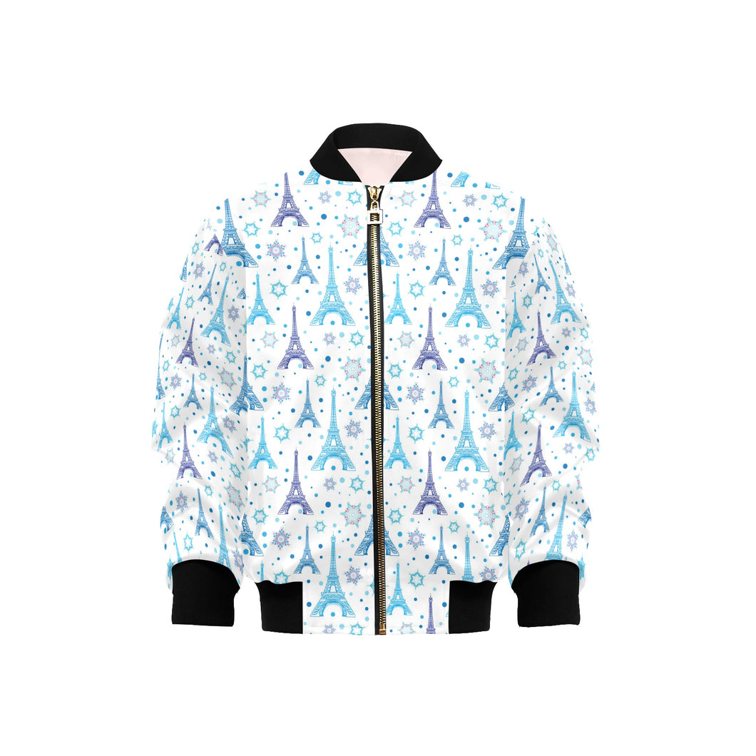 Blue Eiffel Tower Theme Pattern Print Design 01 Kids' Boys' Girls' Bomber Jacket