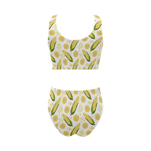 Corn Pattern Print Design 05 Chest Bowknot High Waisted Bikini Swimsuit