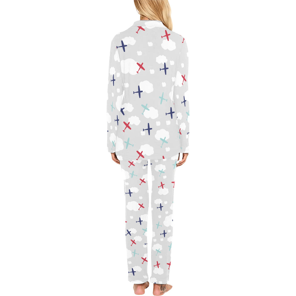 Airplane cloud grey background Women's Long Pajama Set