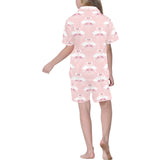 White swan and flower love pattern Kids' Boys' Girls' V-Neck Short Pajama Set