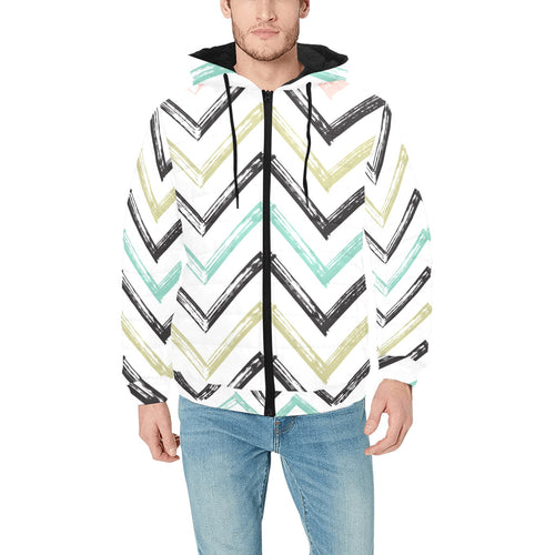 zigzag chevron paint pattern Men's Padded Hooded Jacket