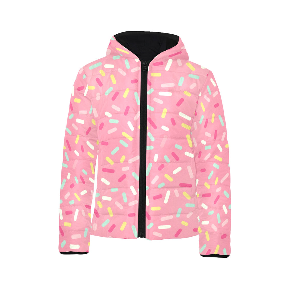 Pink donut glaze candy pattern Kids' Boys' Girls' Padded Hooded Jacket