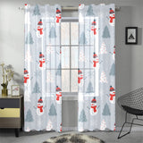 Snowman christmas tree snow gray background Gauze Curtain
