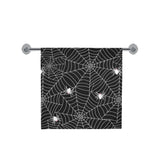 Spider web design pattern Black background white c Bath Towel