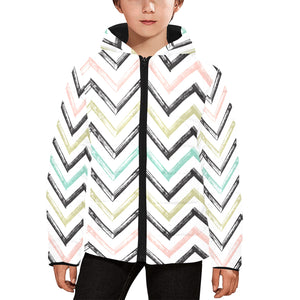 zigzag chevron paint pattern Kids' Boys' Girls' Padded Hooded Jacket