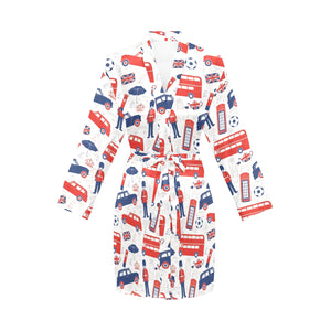 British Pattern Print Design 03 Women's Long Sleeve Belted Night Robe