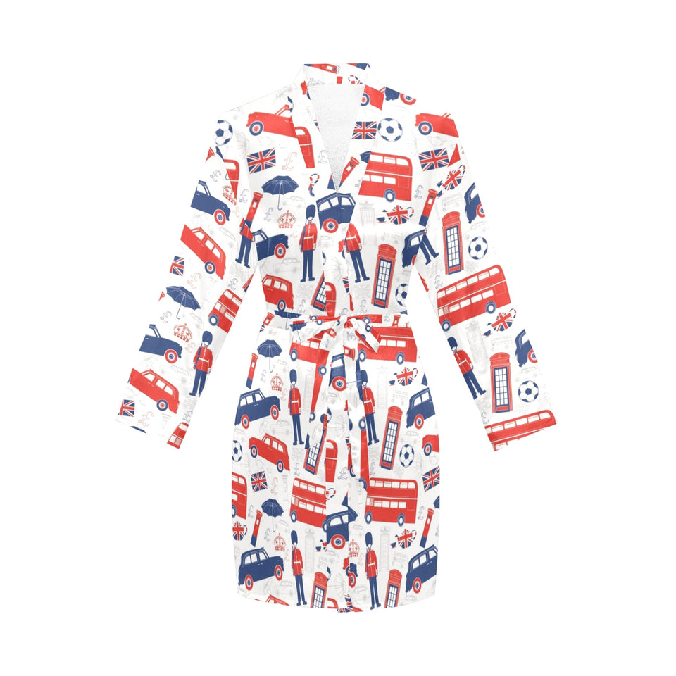 British Pattern Print Design 03 Women's Long Sleeve Belted Night Robe