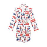 British Pattern Print Design 03 Women's Long Sleeve Belted Night Robe