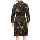 Gold peacock feather pattern Men's Long Sleeve Belted Night Robe