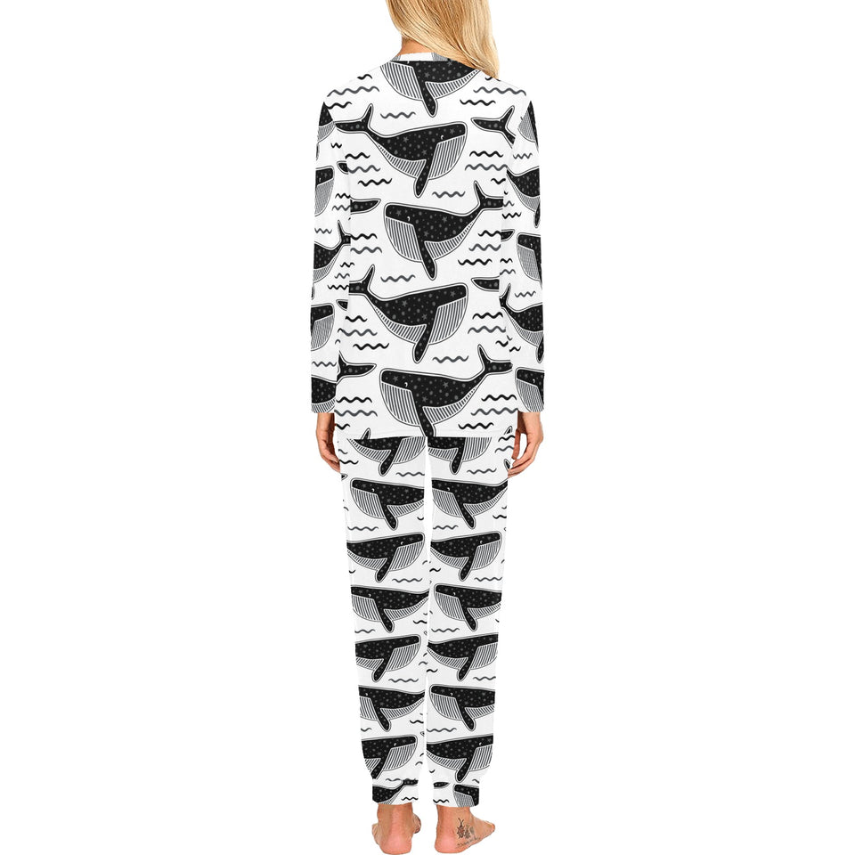 Black whale pattern Women's All Over Print Pajama Set