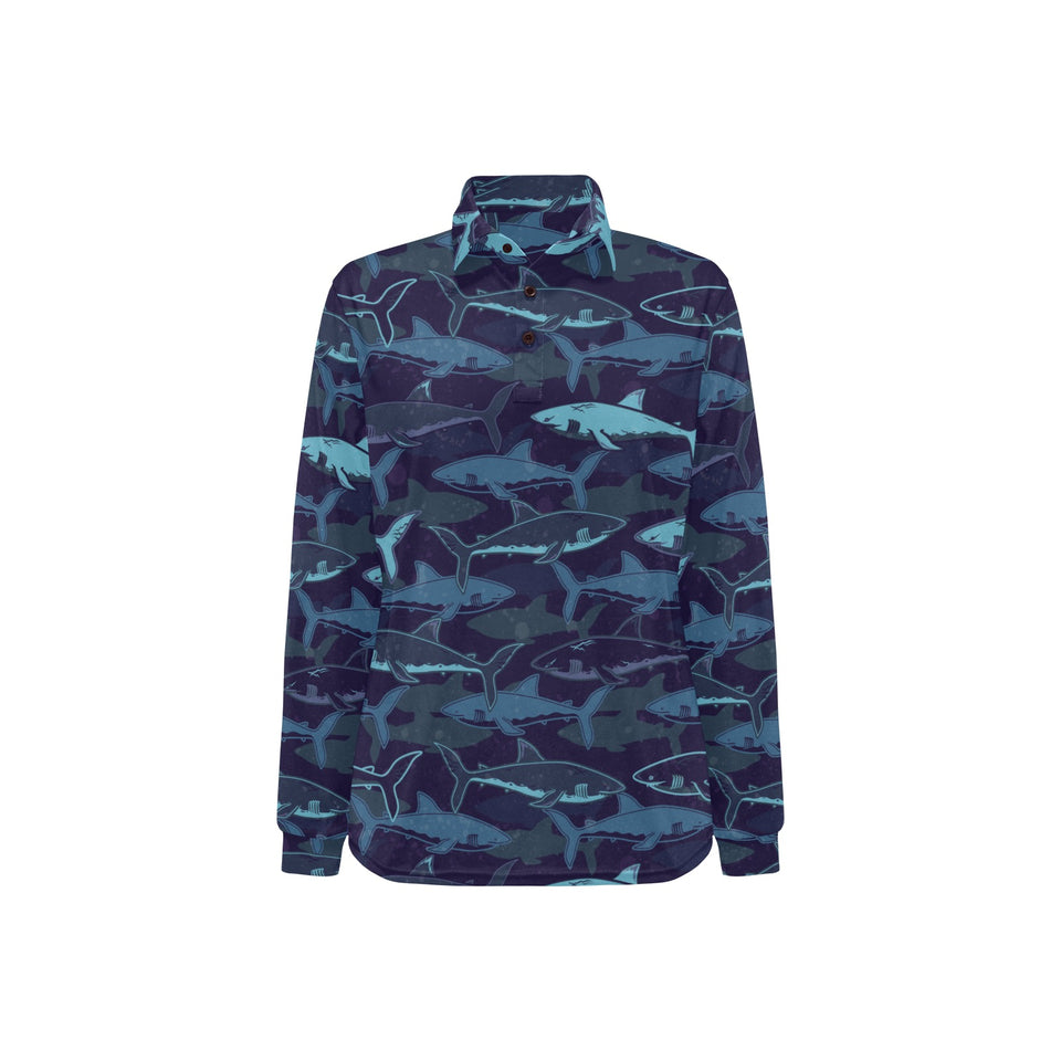 Shark pattern Women's Long Sleeve Polo Shirt