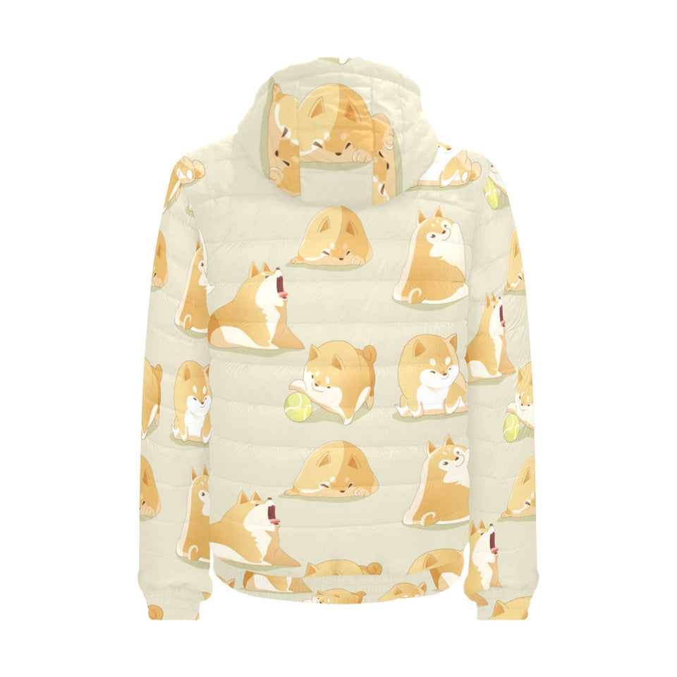 Cute fat shiba inu dog pattern Men's Padded Hooded Jacket