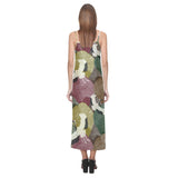 Japanese cranes flying forest dot pattern V-Neck Open Fork Long Dress
