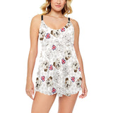 English Bulldog Pattern Print Design 01 Chest Sexy Pleated Two Piece Swim Dress
