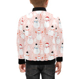 Cute snowman christmas tree snowpink background Kids' Boys' Girls' Bomber Jacket