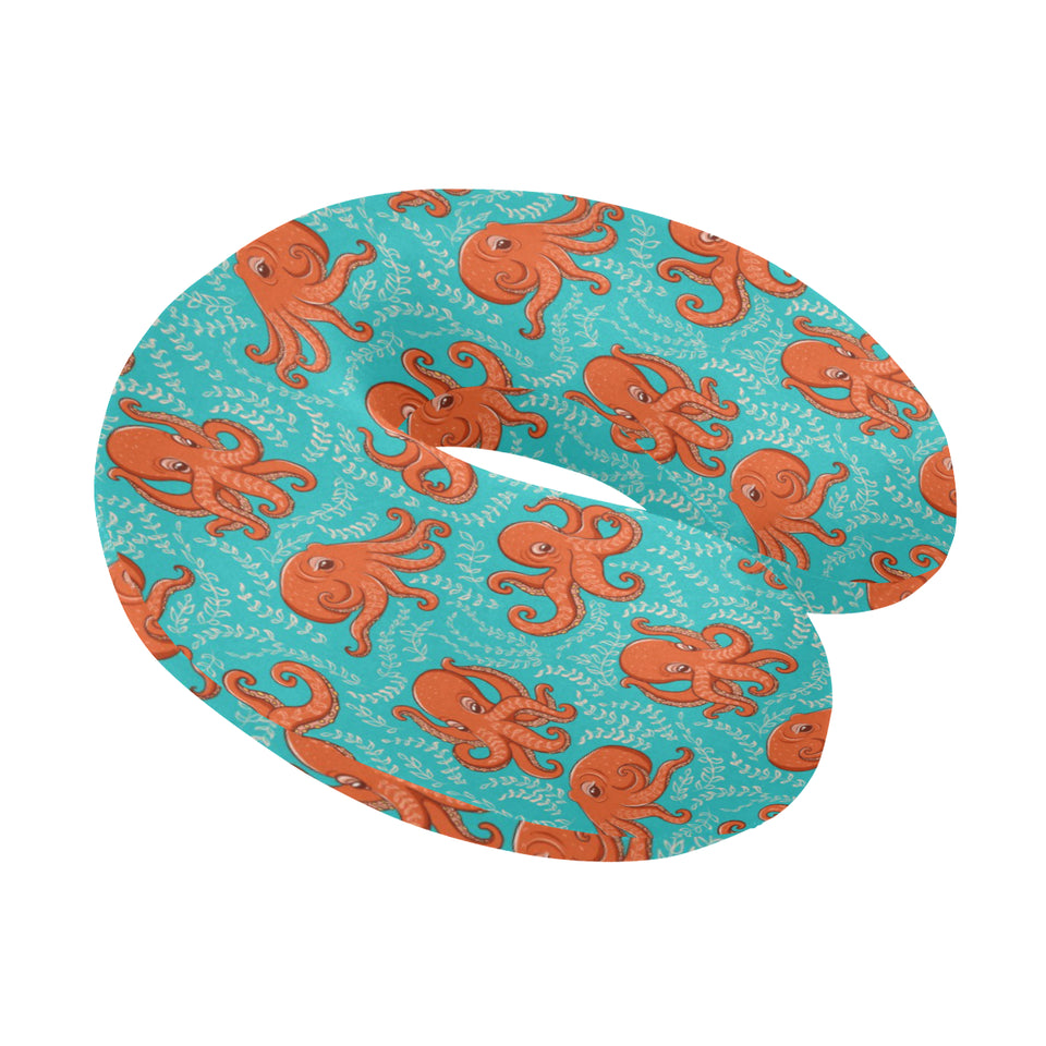 Octopus turquoise background U-Shaped Travel Neck Pillow