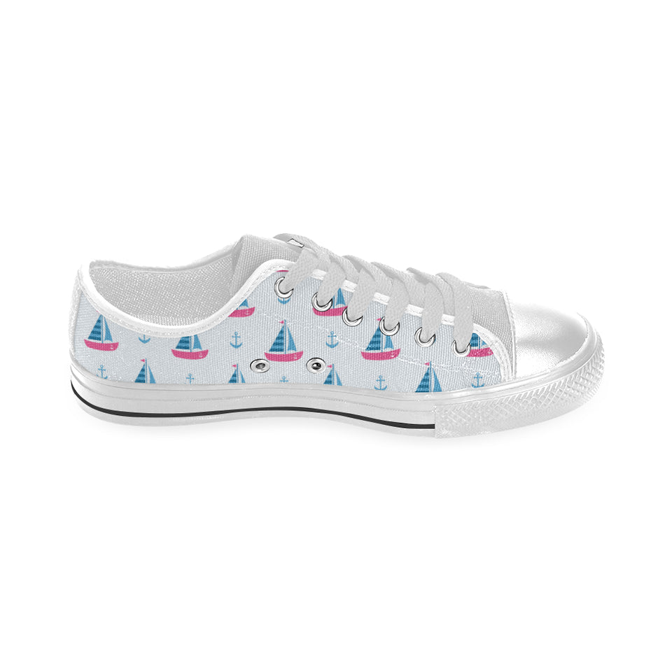 Sailboat anchor pattern Men's Low Top Shoes White