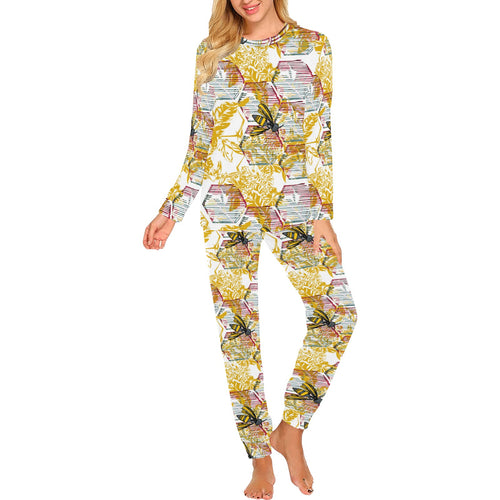 Cool Bee honeycomb leaves pattern Women's All Over Print Pajama Set