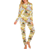 Cool Bee honeycomb leaves pattern Women's All Over Print Pajama Set