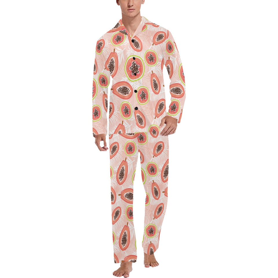 papaya leaves pattern Men's Long Pajama Set