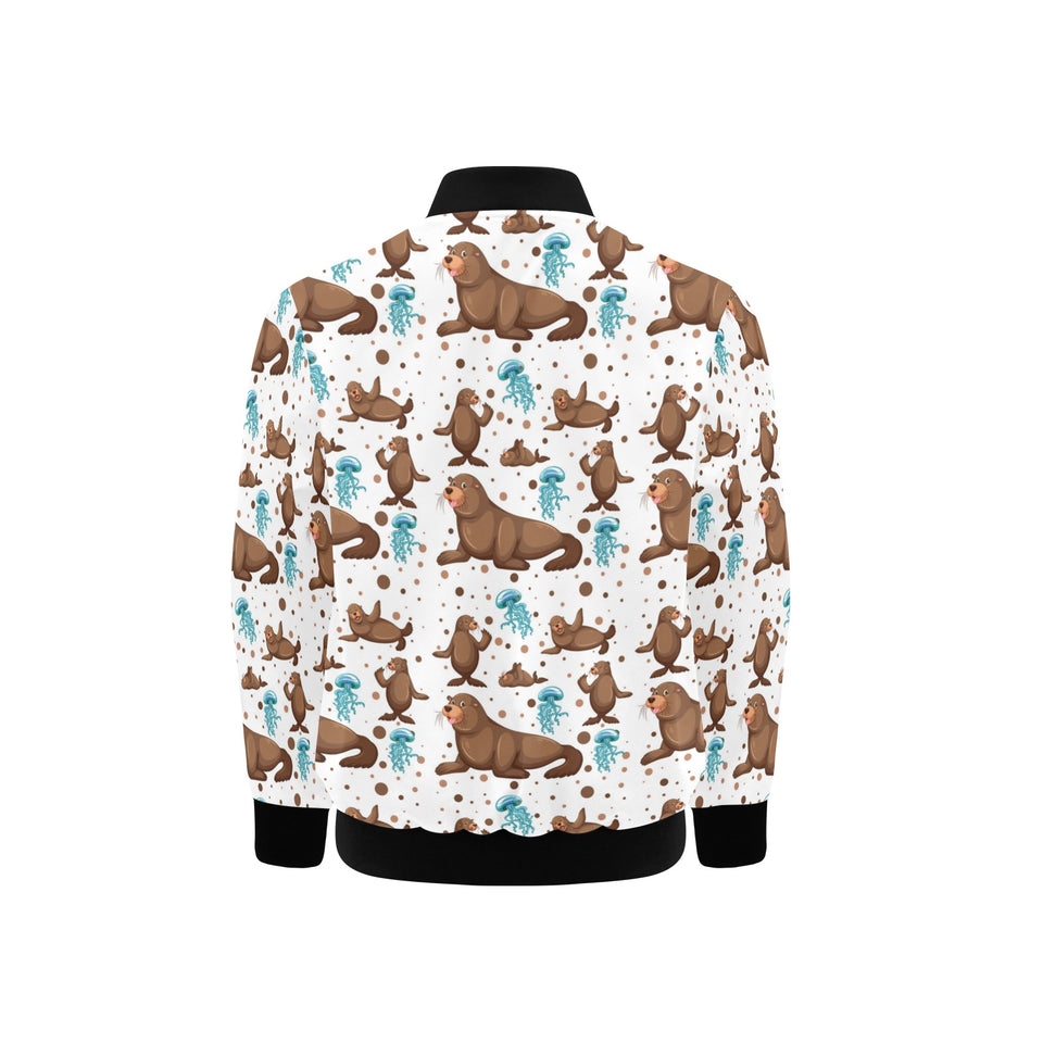 sea lion Seals jellyfish pattern Kids' Boys' Girls' Bomber Jacket