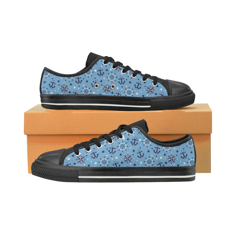 Anchors rudder compass star nautical pattern Men's Low Top Canvas Shoes Black