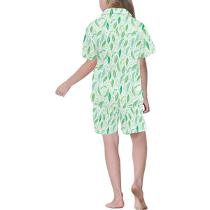 Green Peas Pattern Print Design 01 Kids' Boys' Girls' V-Neck Short Pajama Set