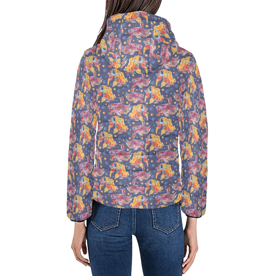 Goldfish Pattern Print Design 05 Women's Padded Hooded Jacket