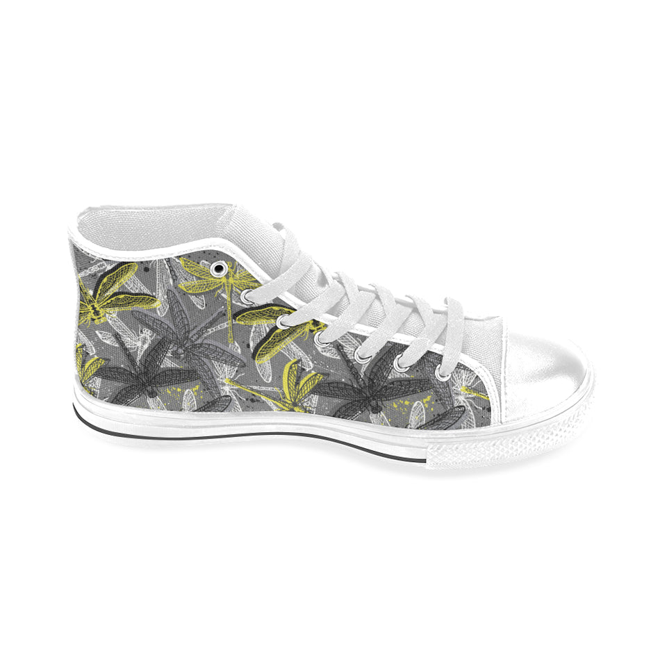 Hand drawn dragonfly pattern Men's High Top Canvas Shoes White