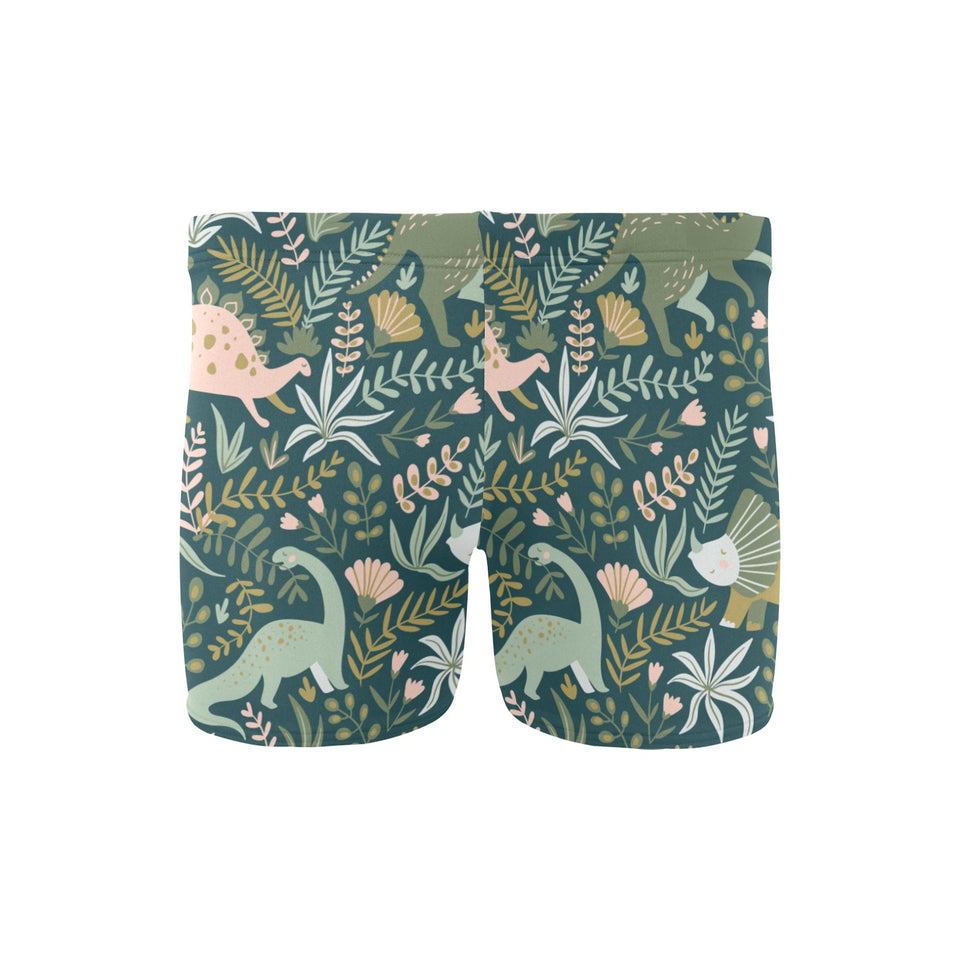 dinosaurs tropical leaves flower pattern Men's Swimming Trunks