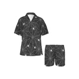 Spider web design pattern Black background white c Women's V-Neck Short Pajama Set