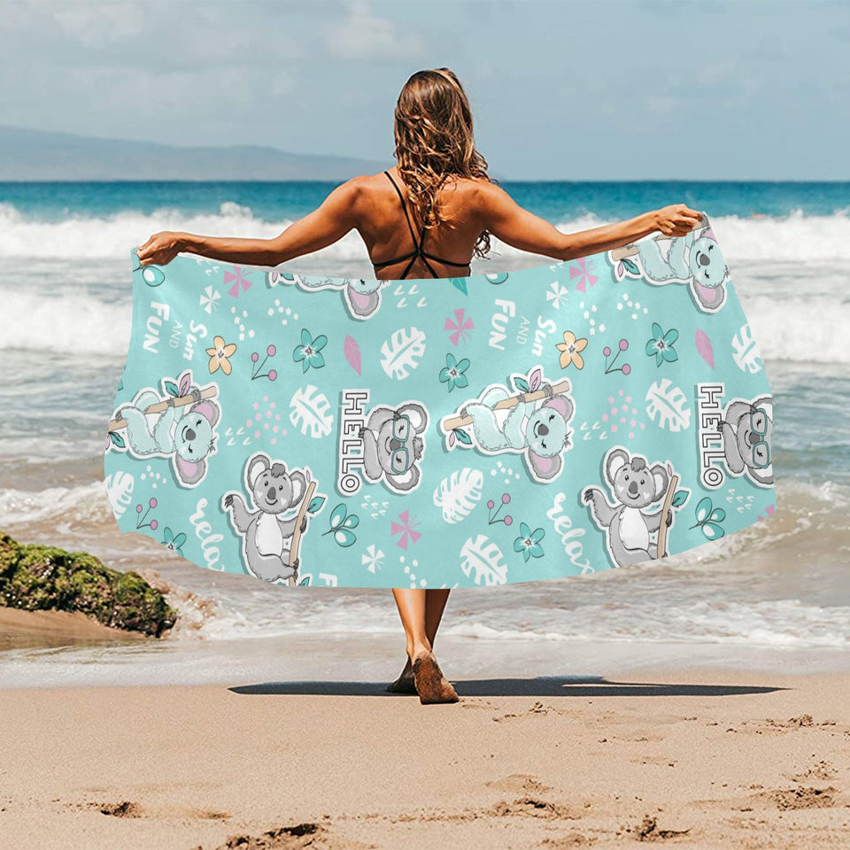 Cute koalas blue background pattern Beach Towel