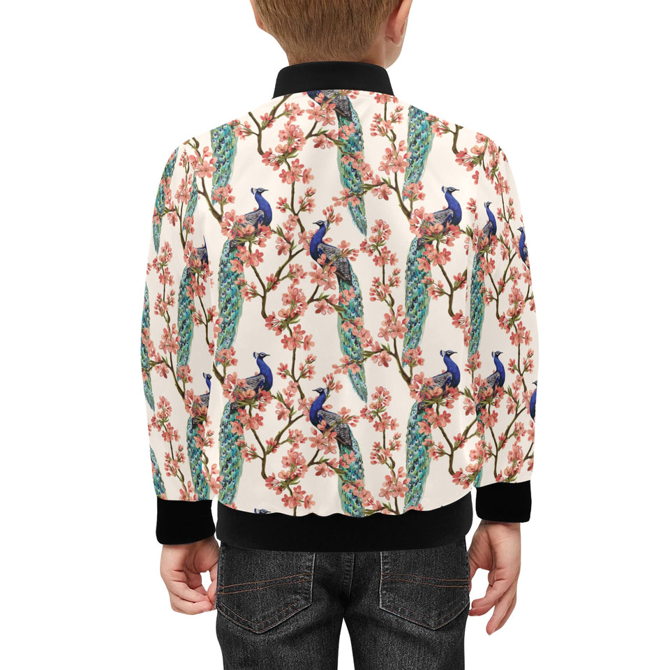 Peacock tropical flower pattern Kids' Boys' Girls' Bomber Jacket