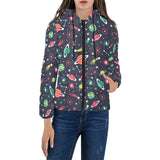 colorful space pattern planet star Women's Padded Hooded Jacket