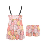 Pig Pattern Print Design 04 Chest Sexy Pleated Two Piece Swim Dress