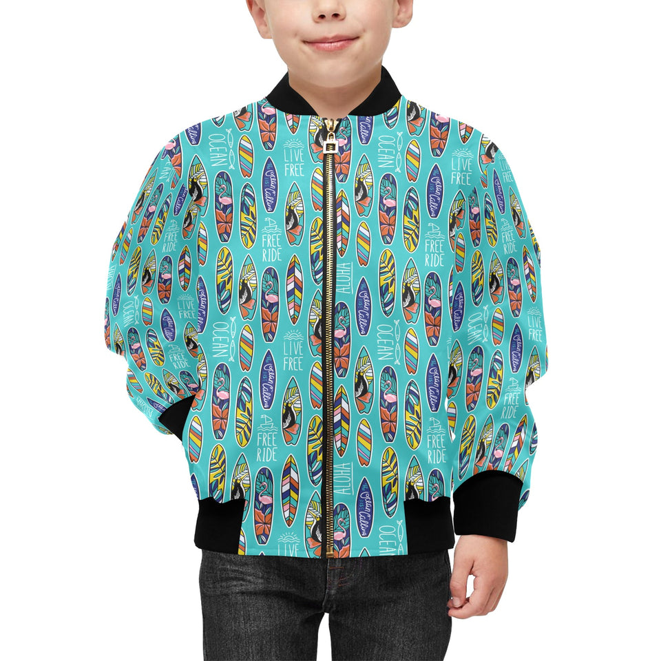 Surfboard Pattern Print Design 05 Kids' Boys' Girls' Bomber Jacket