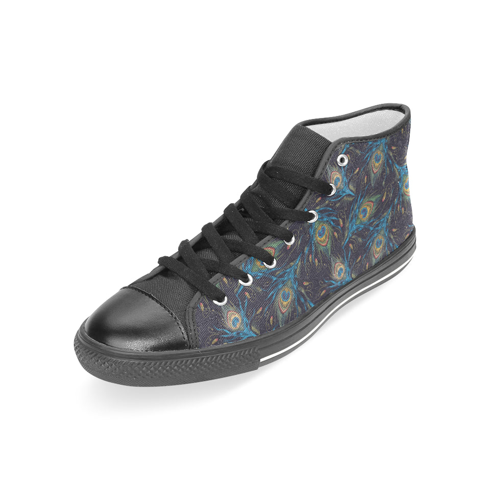 Beautiful peacock feather pattern Women's High Top Canvas Shoes Black