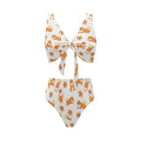 Brown pomeranian pattern Chest Bowknot High Waisted Bikini Swimsuit