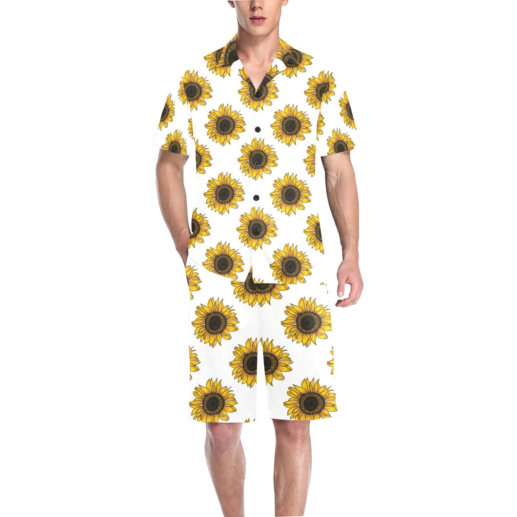 sunflowers design pattern Men's V-Neck Short Pajama Set
