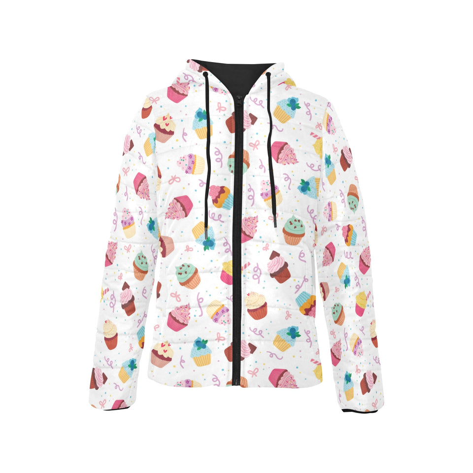 Cake cupcake design pattern Women's Padded Hooded Jacket