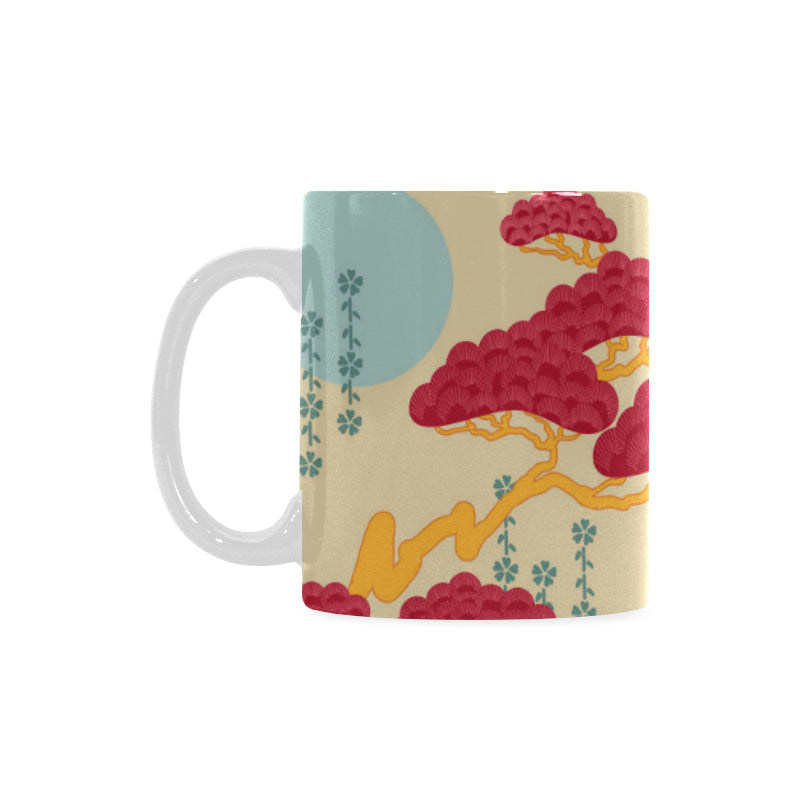 Red Bonsai gray sun japanese pattern Classical White Mug (Fulfilled In US)